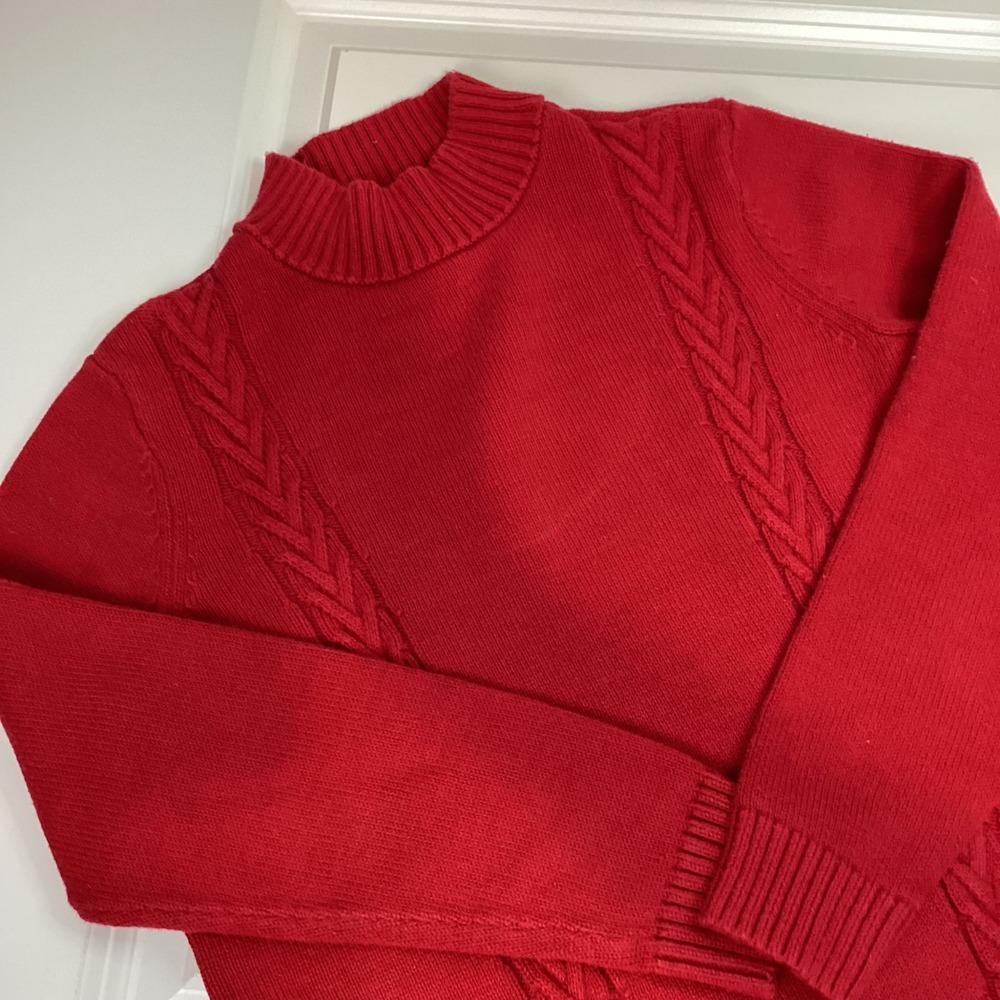 Karen Scott Red Mock Neck Cable Knit Long Sleeve Sweater Small